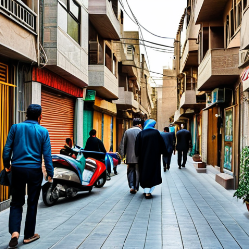 **

A bustling alley in Tehran, Iran, showcasing a blend of traditional and modern architecture. People are walking about, fully clothed in modest and appropriate attire, engaging in daily activities. Capture the essence of Iranian life with vibrant colors and intricate details. Safe for work, appropriate content, professional photography, perfect anatomy, natural proportions.

**