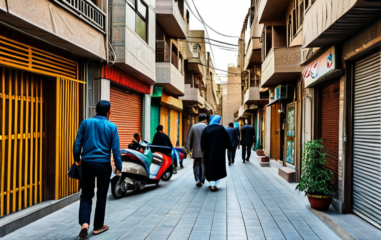 **
A bustling alley in Tehran, Iran, showcasing a blend of traditional and modern architecture. People are walking about, fully clothed in modest and appropriate attire, engaging in daily activities. Capture the essence of Iranian life with vibrant colors and intricate details. Safe for work, appropriate content, professional photography, perfect anatomy, natural proportions.
**